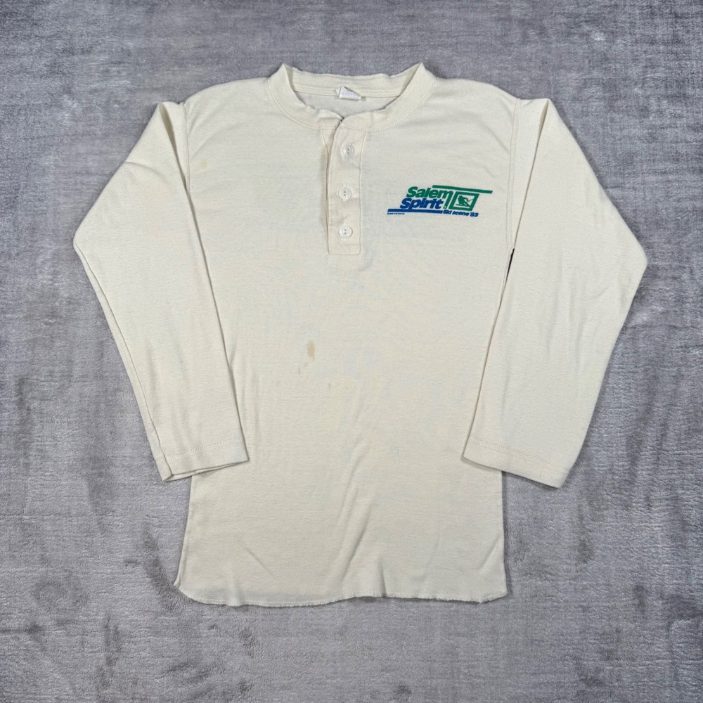 Salem Spirit Shirt Mens Small Cream Henley Ski Scene Vintage 80s Cigarette Promo